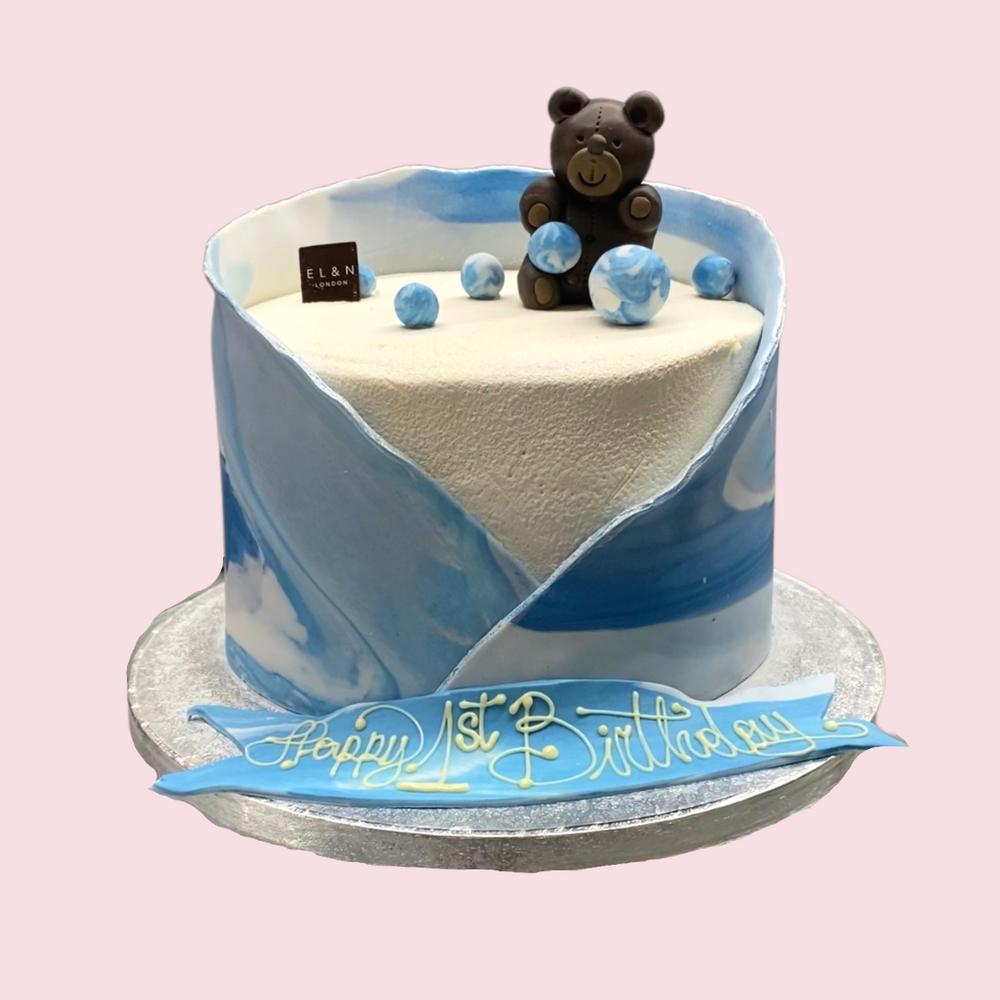 Blue Teddy Bear Cake Decoration 46Pcs/Set Cartoon Teddy Balloons Cake  Topper Kids Boys Happy One 1st Birthday Baby Shower Decors - AliExpress
